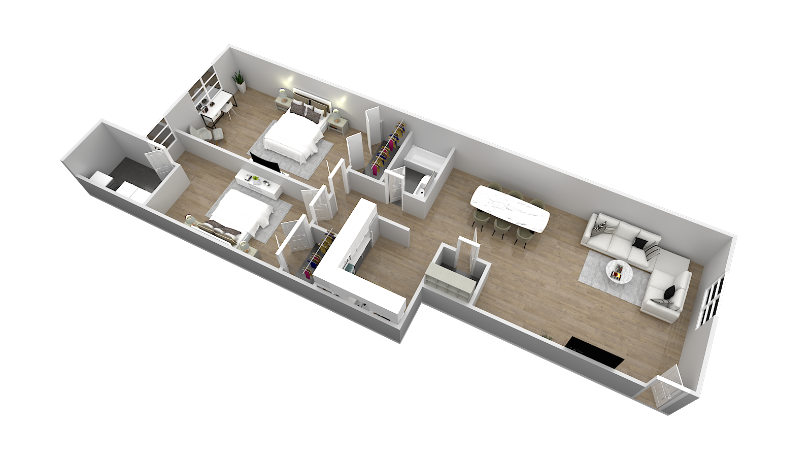 Floor plan for 2 beds, 1 bath, 1020 sqft